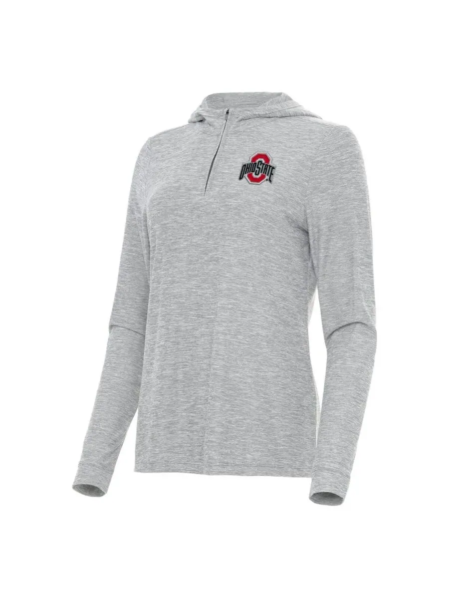 Antigua Женская толстовка на молнии Heather Gray Ohio State Buckeyes Daybreak Quarter-Zip Hoodie — изображение 3 из 3, серый