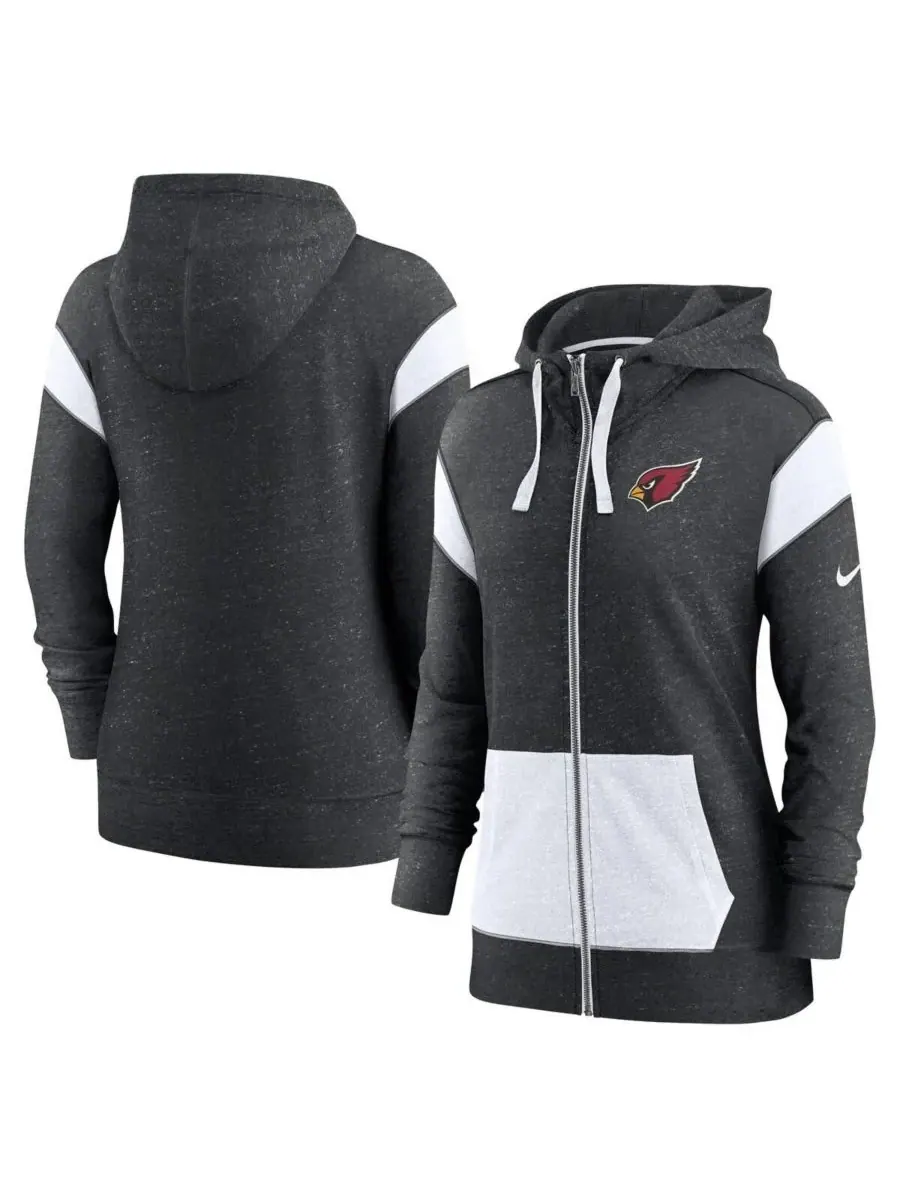 Nike Женская легкая толстовка на молнии Arizona Cardinals Monaco цвета меланж/черно-белый — изображение 1 из 3, черный белый