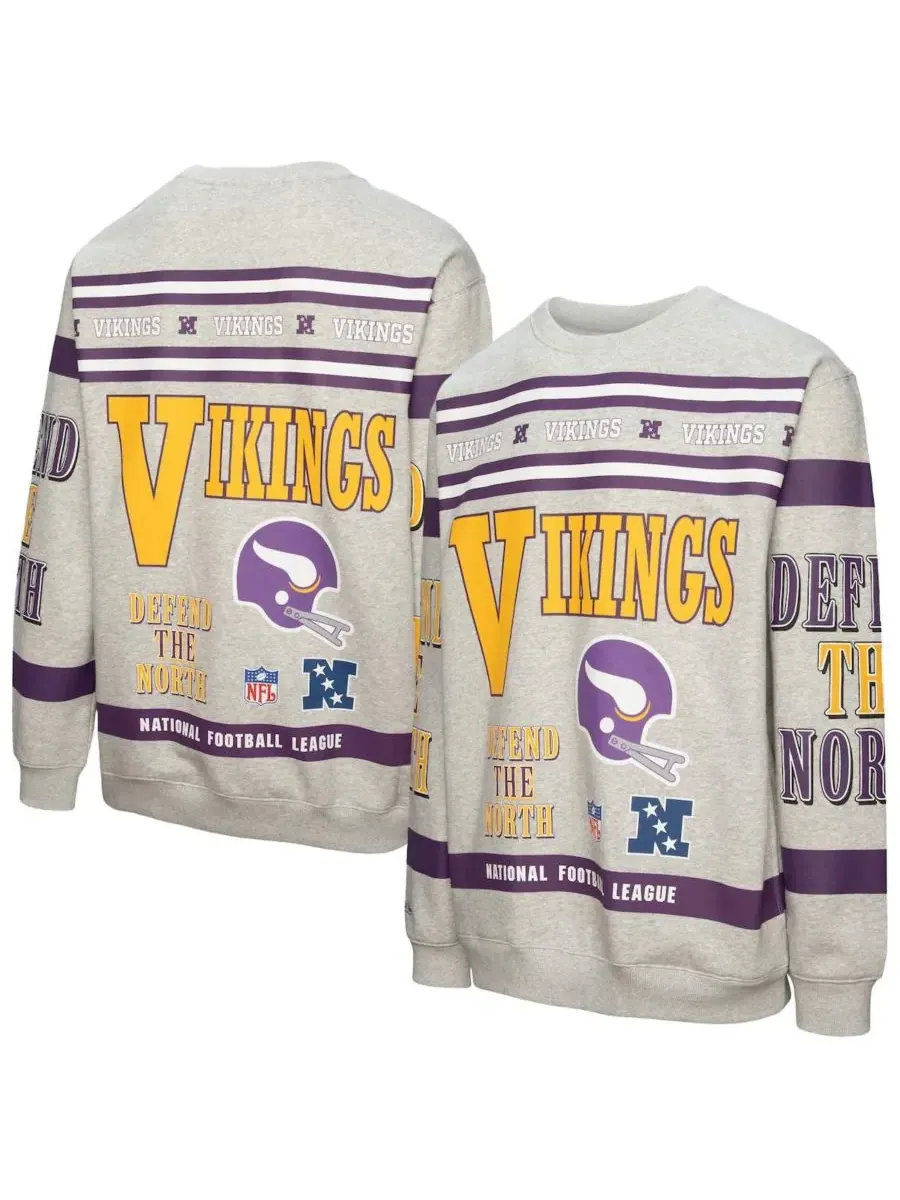 Mitchell & Ness Мужская флисовая толстовка с круглым вырезом, меланжевого серого цвета, с принтом — изображение 1 из 3, серый