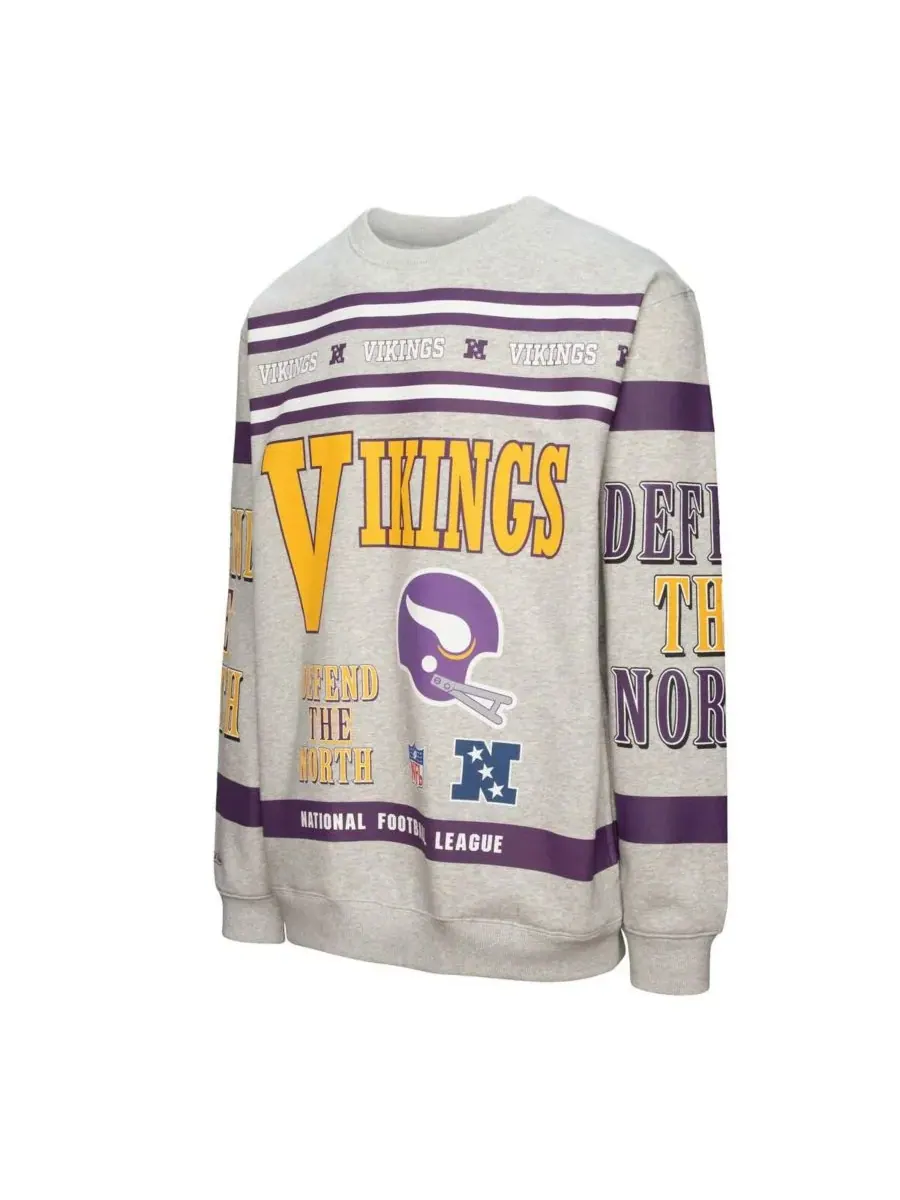 Mitchell & Ness Мужская флисовая толстовка с круглым вырезом, меланжевого серого цвета, с принтом — изображение 2 из 3, серый