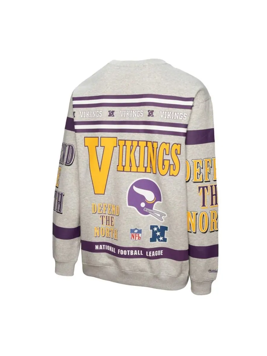 Mitchell & Ness Мужская флисовая толстовка с круглым вырезом, меланжевого серого цвета, с принтом — изображение 3 из 3, серый