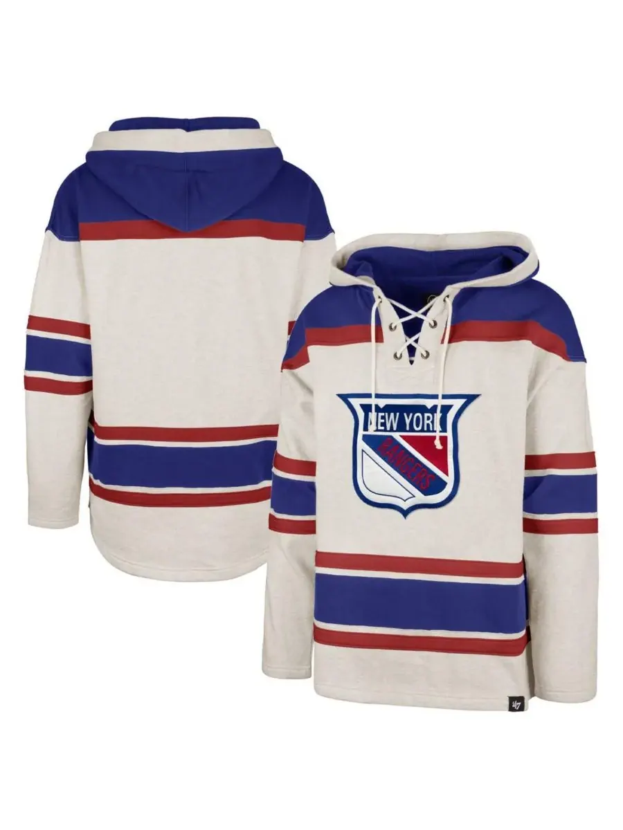 '47 Brand Мужская толстовка с капюшоном и шнуровкой New York Rangers Rockaway цвета овсянки — изображение 1 из 3, овсяный