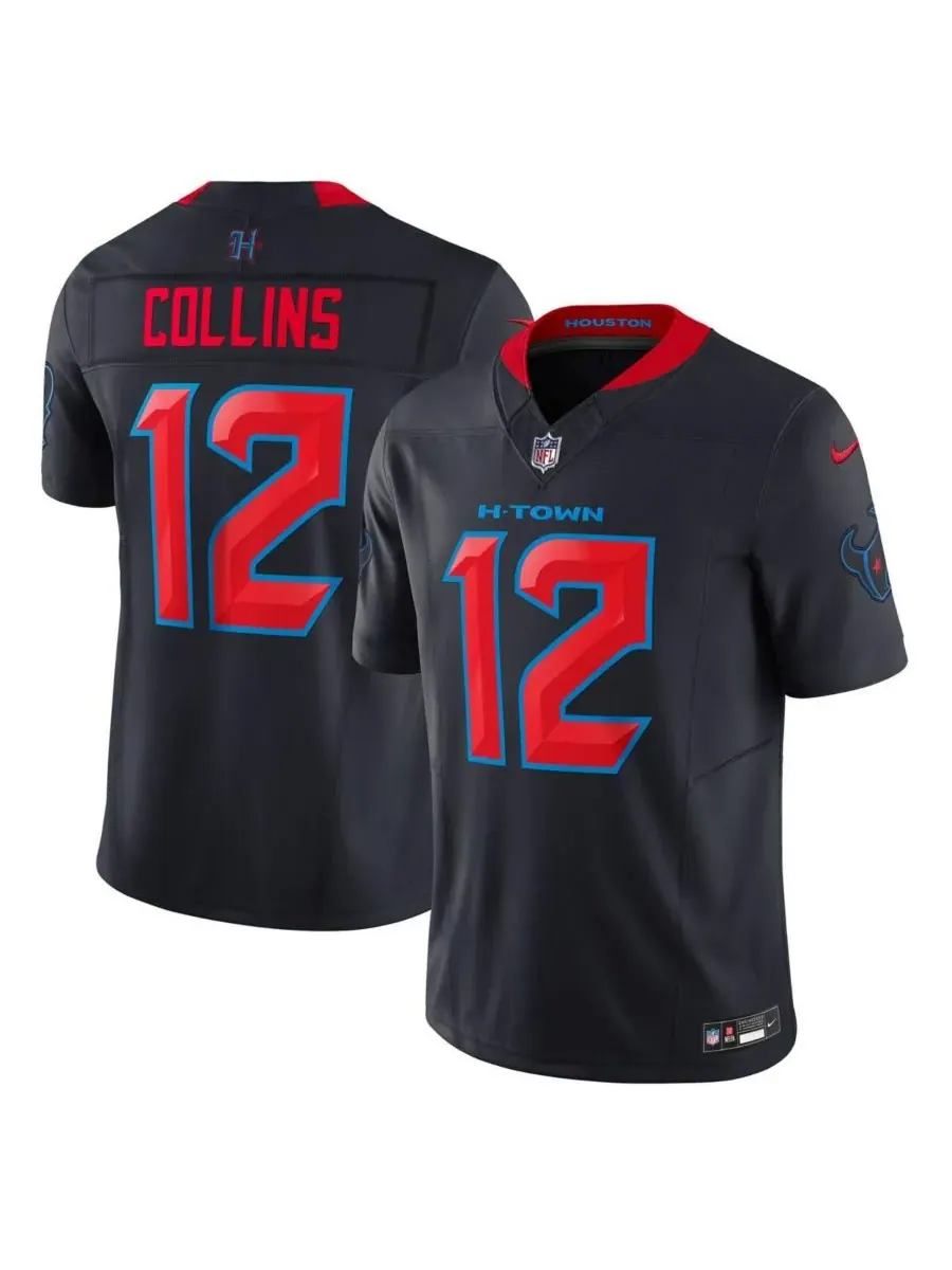 Nike Мужская футболка Nico Collins Navy Houston Texans Alternate 2 Vapor FUSE Limited — изображение 1 из 3, темно-синий