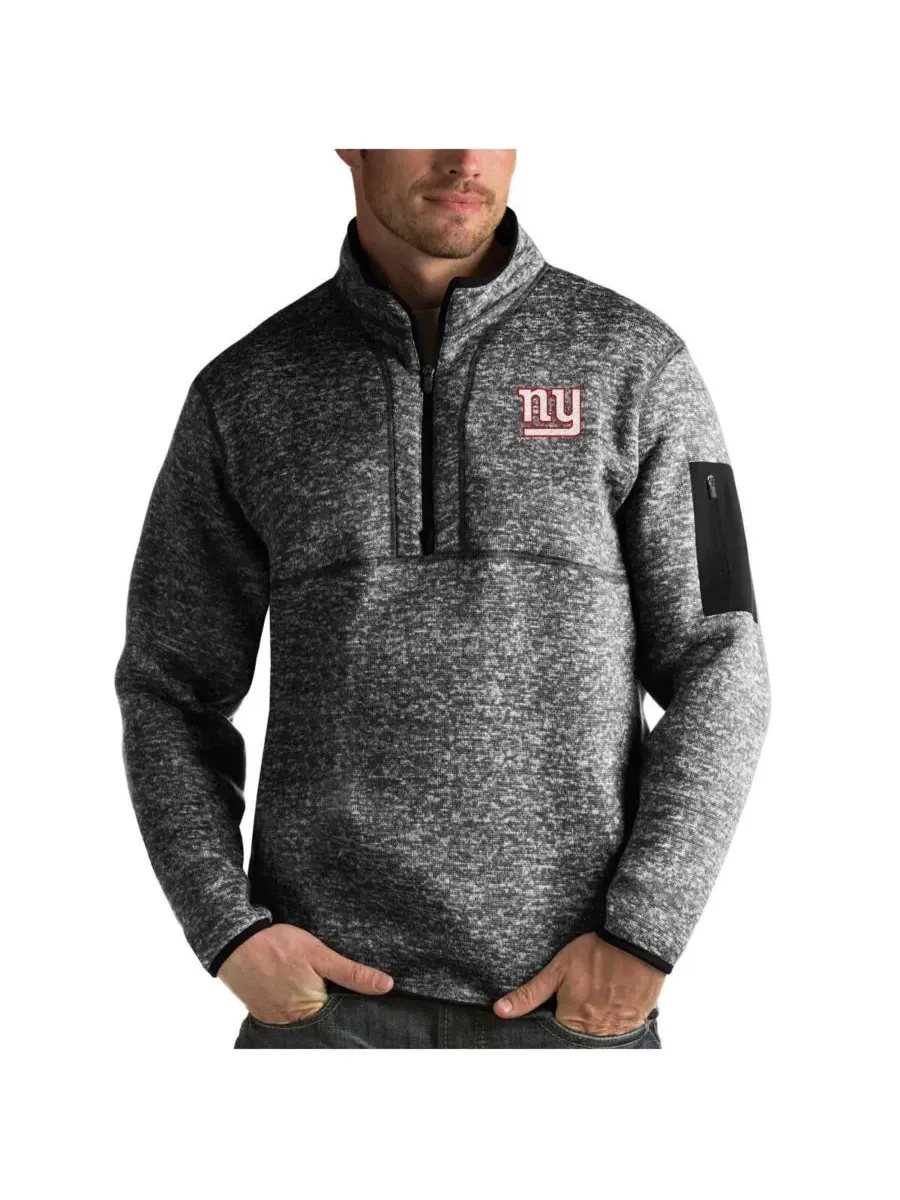Antigua Мужская черная меланжевая куртка-пуловер New York Giants Fortune с застежкой-молнией до — изображение 1 из 1, черный