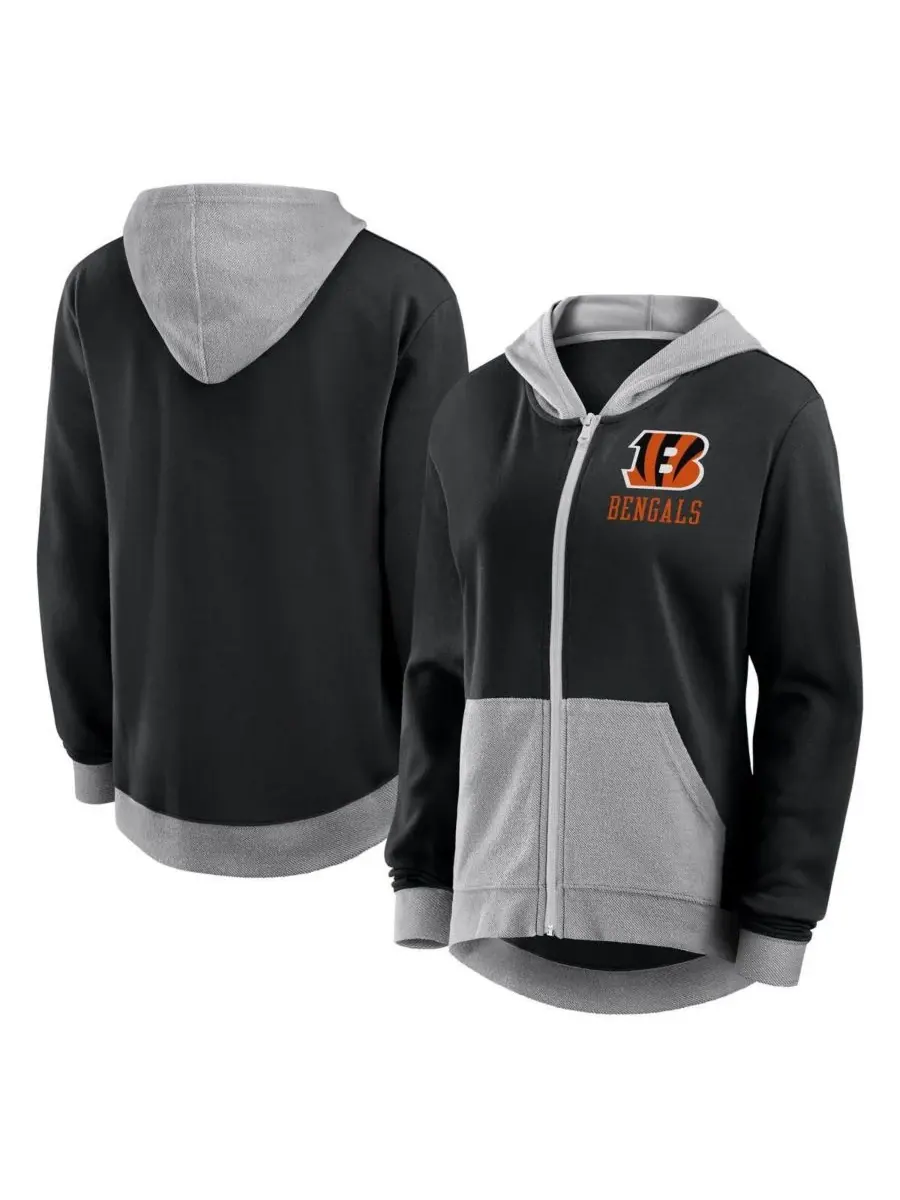 Logo Athletic Женская черная толстовка на молнии с логотипом Cincinnati Bengals Hit It из — изображение 1 из 3, черный
