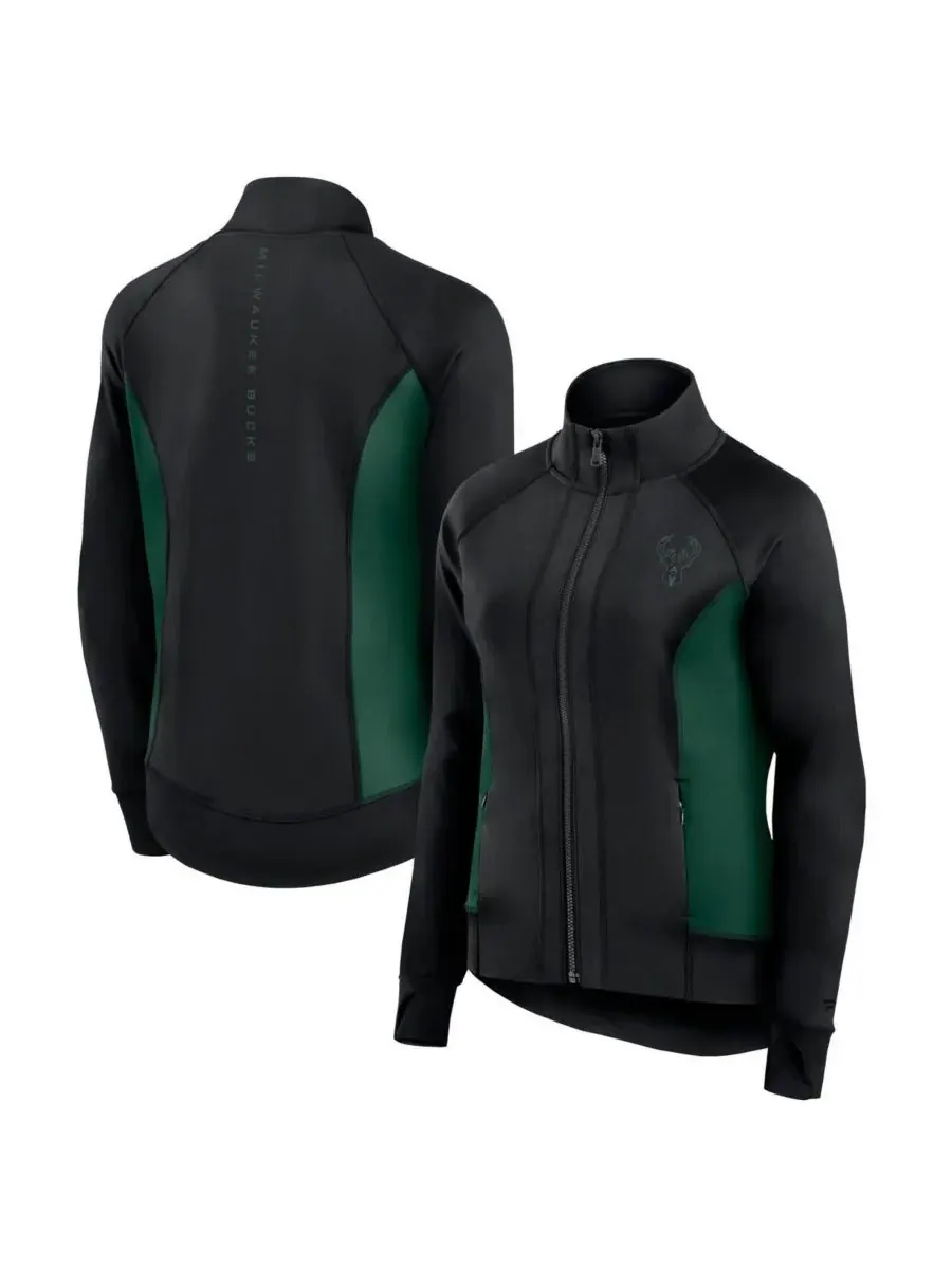 Fanatics Женская черная спортивная куртка Milwaukee Bucks Studio Fitted Full-Zip Gym Track Jacket — изображение 1 из 3