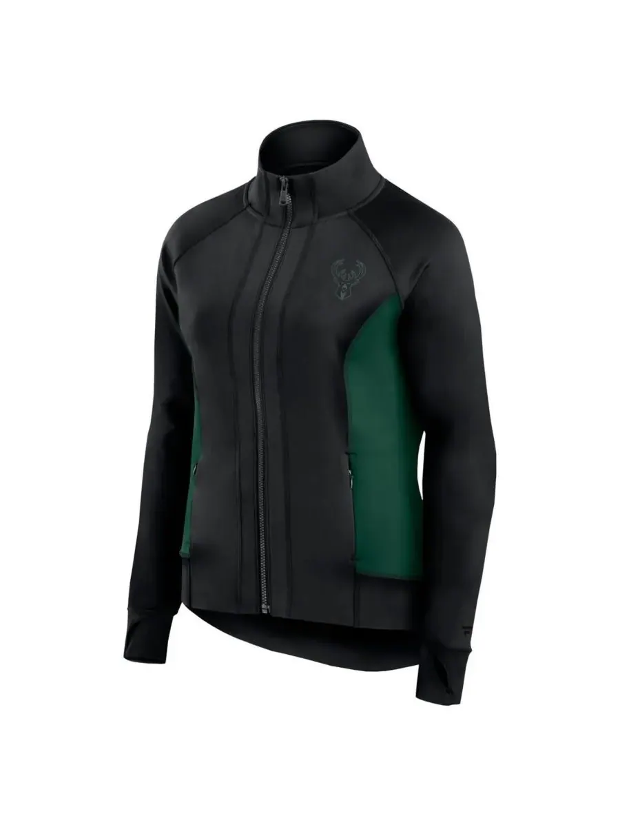 Fanatics Женская черная спортивная куртка Milwaukee Bucks Studio Fitted Full-Zip Gym Track Jacket — изображение 2 из 3