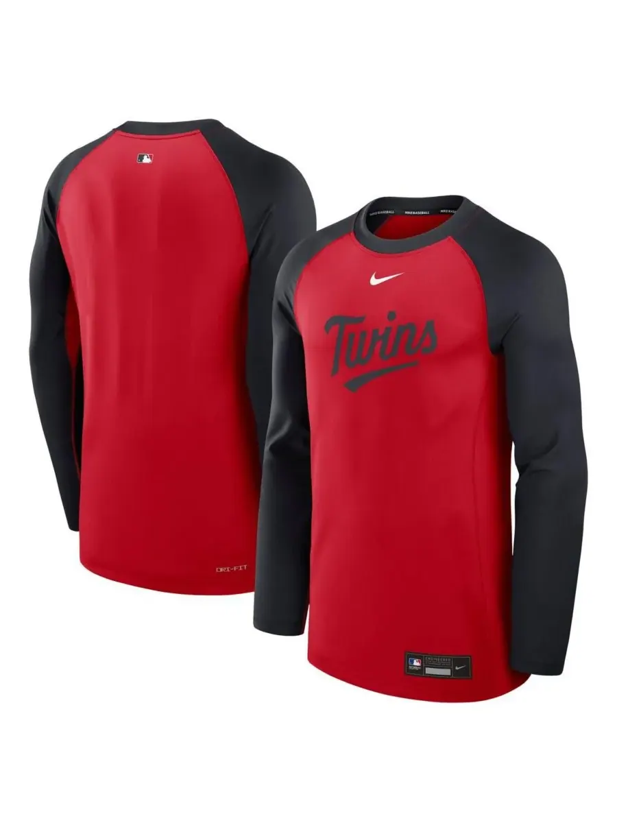 Nike Мужская футболка с длинным рукавом реглан красного/темно-синего цвета Minnesota Twins — изображение 1 из 3