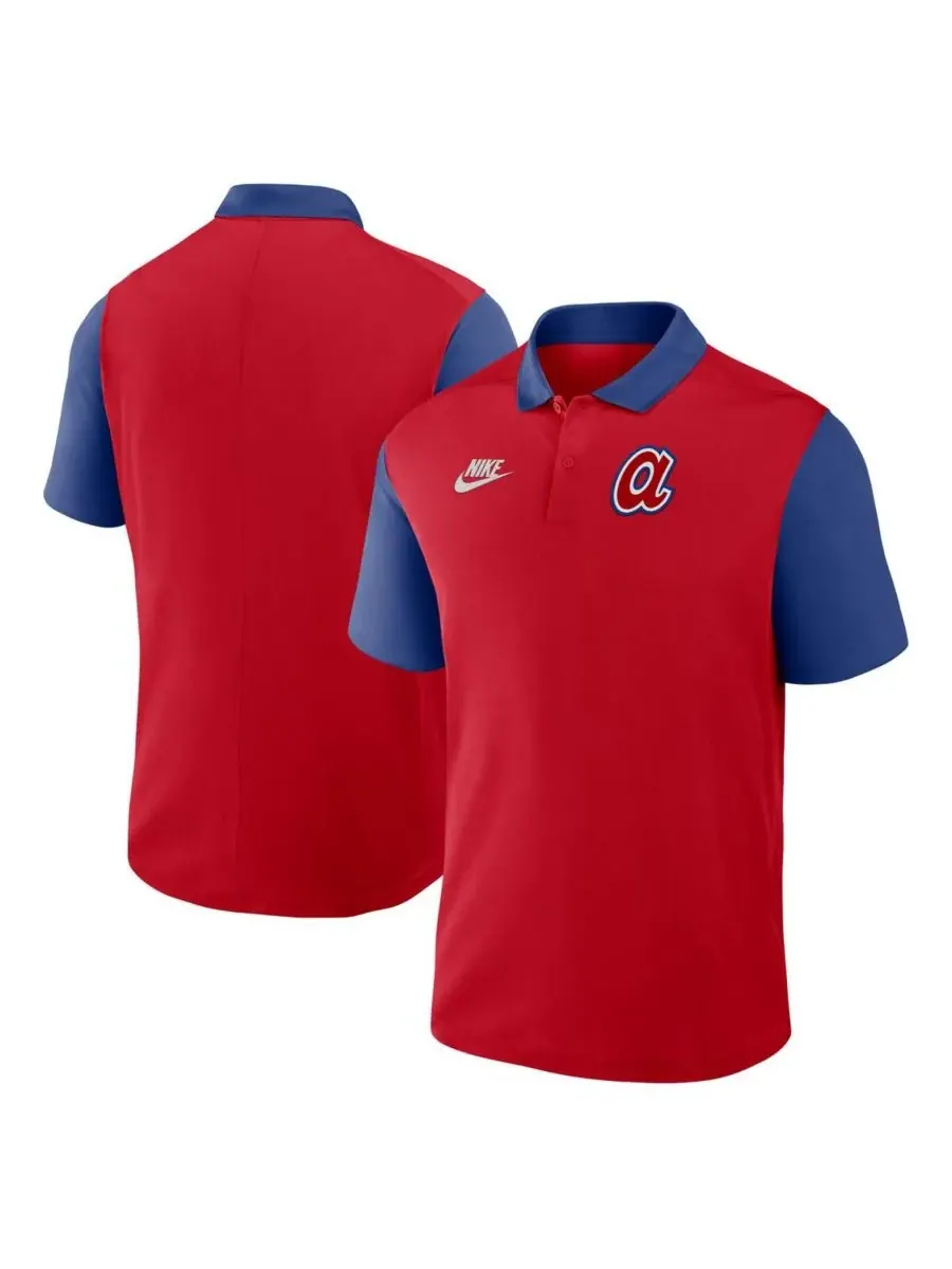 Nike Мужская поло-рубашка Atlanta Braves Cooperstown Collection в красно-синем цвете с цветовыми — изображение 1 из 3
