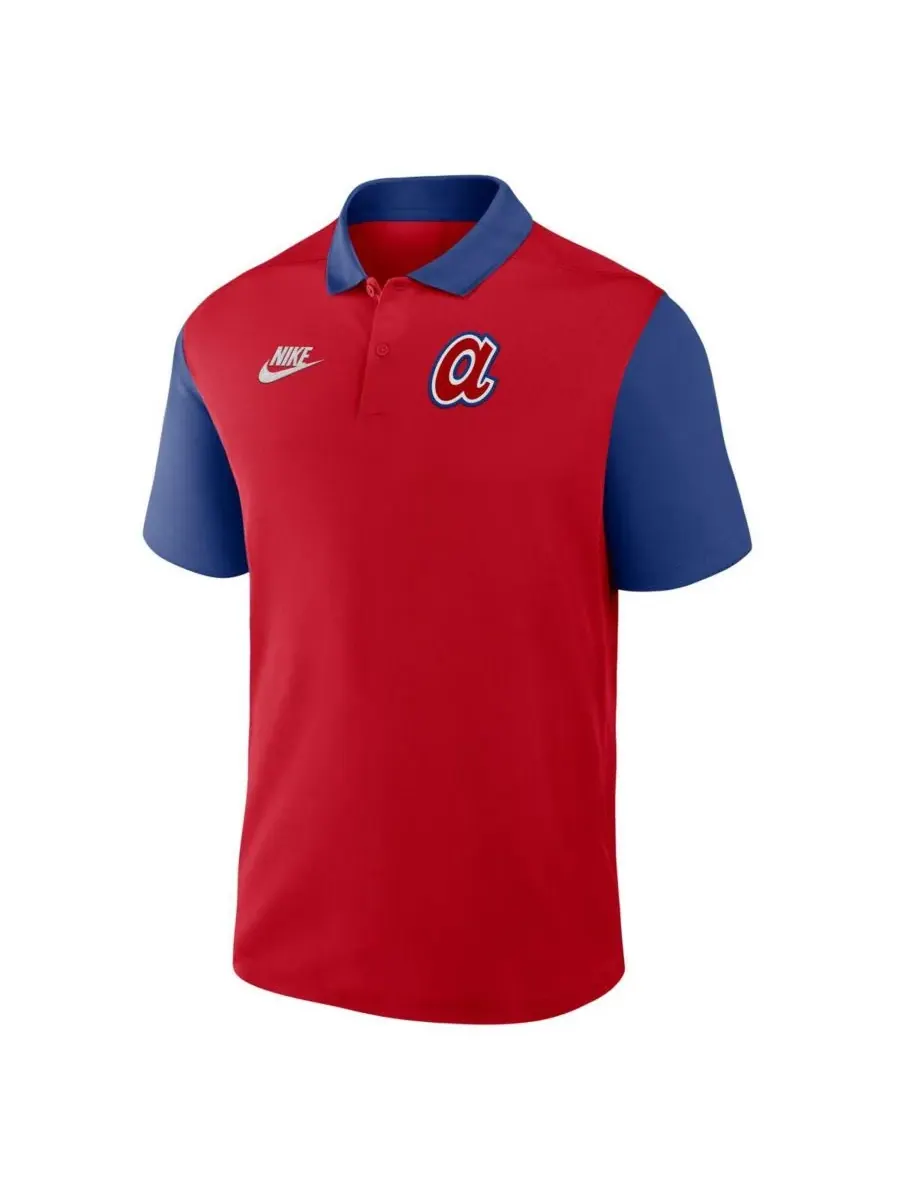 Nike Мужская поло-рубашка Atlanta Braves Cooperstown Collection в красно-синем цвете с цветовыми — изображение 2 из 3