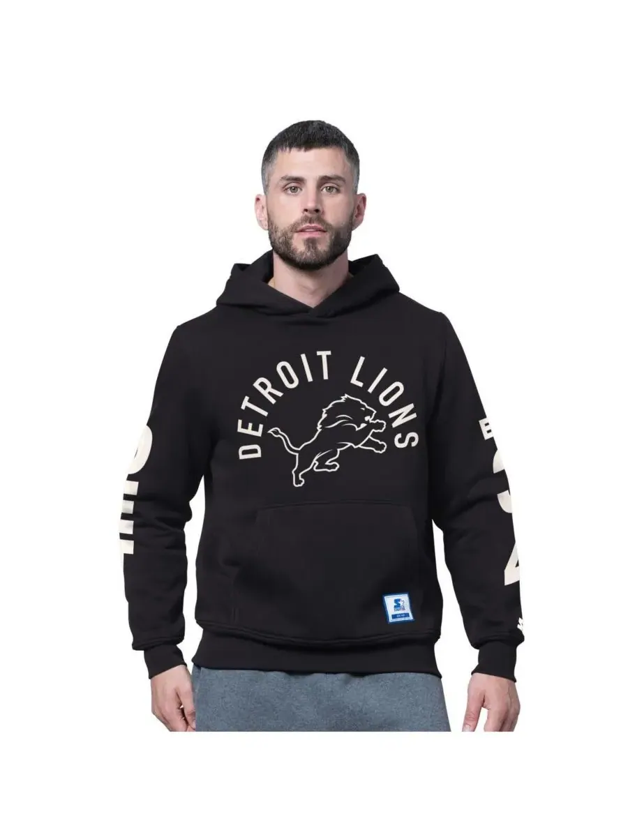 Starter Мужская черная флисовая толстовка с капюшоном Detroit Lions Handoff — изображение 1 из 2, черный