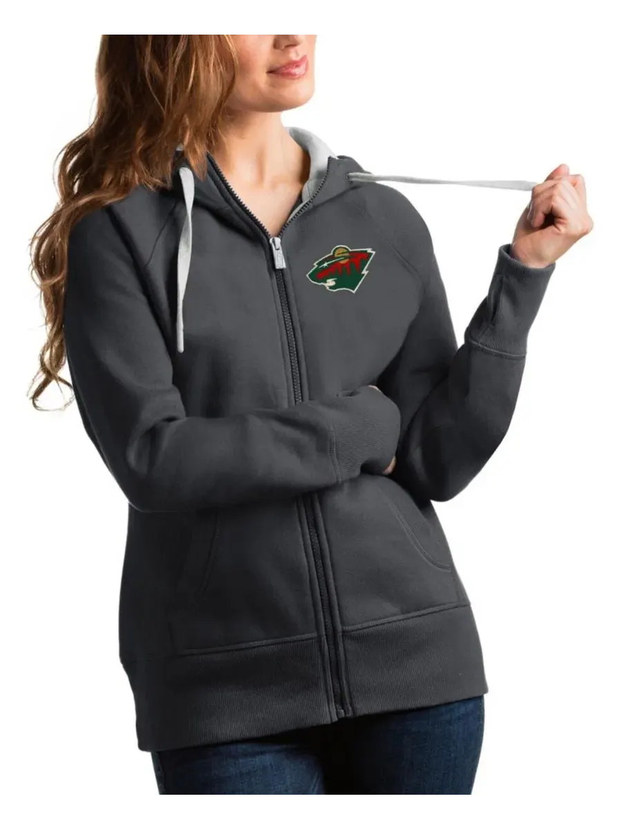 Женская толстовка на молнии Minnesota Wild Victory угольного цвета Antigua — изображение 1 из 1, темно-серый
