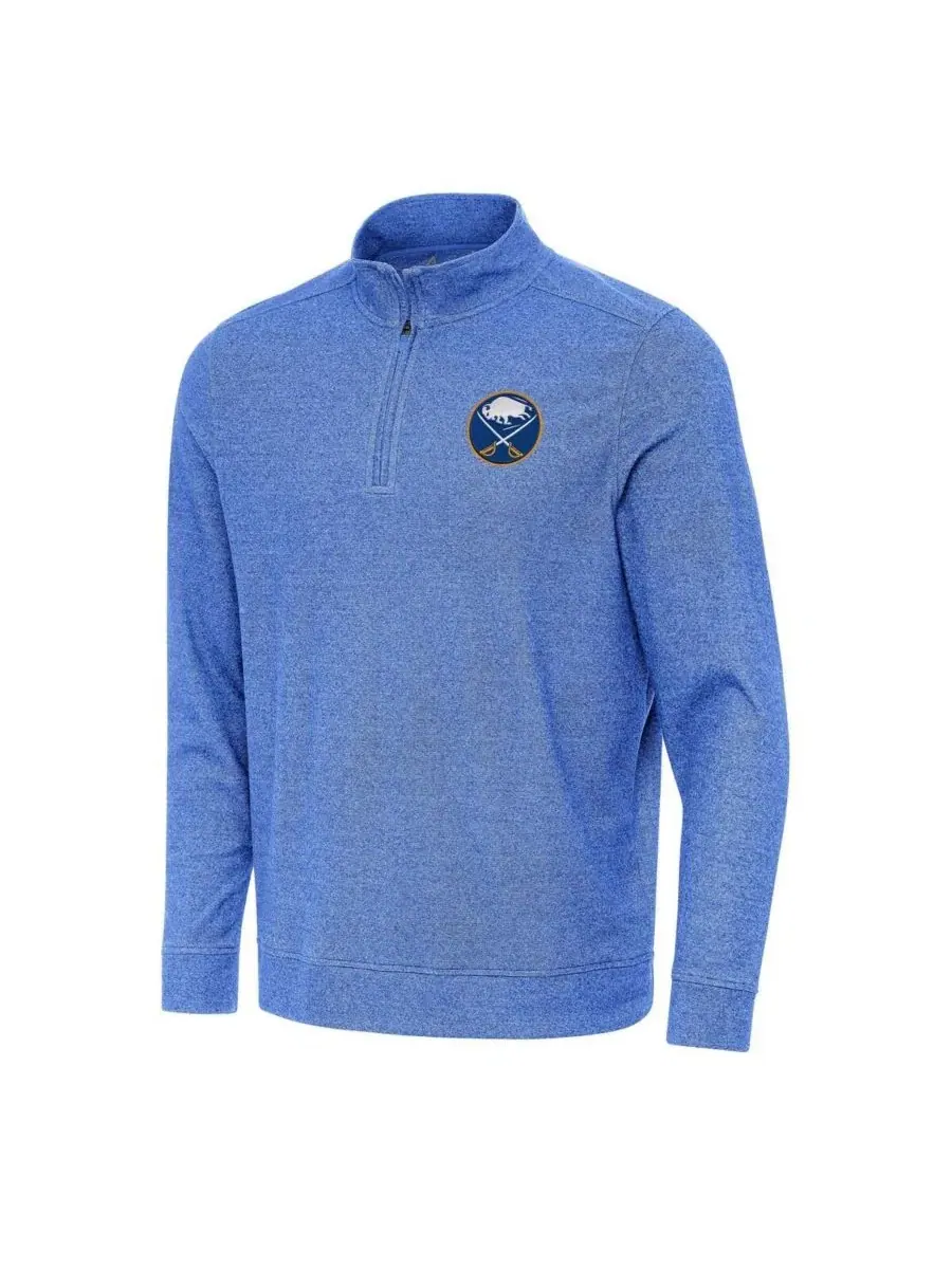 Мужская футболка Heather Royal Buffalo Sabres с короткой застежкой-молнией до середины груди Antigua — изображение 1 из 1