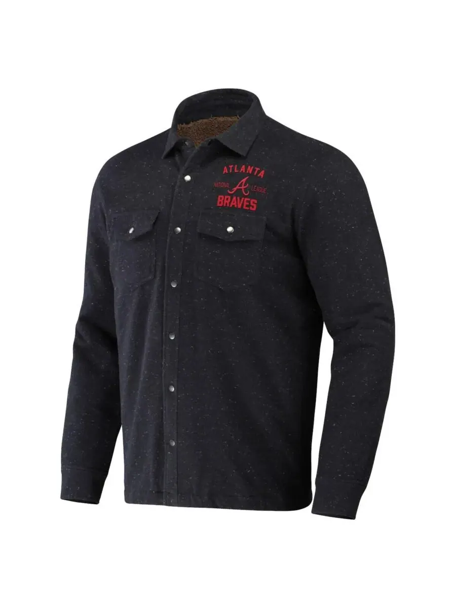 Fanatics Мужская куртка Darius Rucker Collection от Black Atlanta Braves Ringstop Full-Snap Shacket — изображение 3 из 3