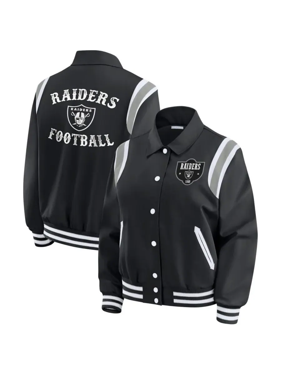 WEAR by Erin Andrews Женская черная легкая куртка Las Vegas Raiders Varsity на кнопках — изображение 1 из 3, черный