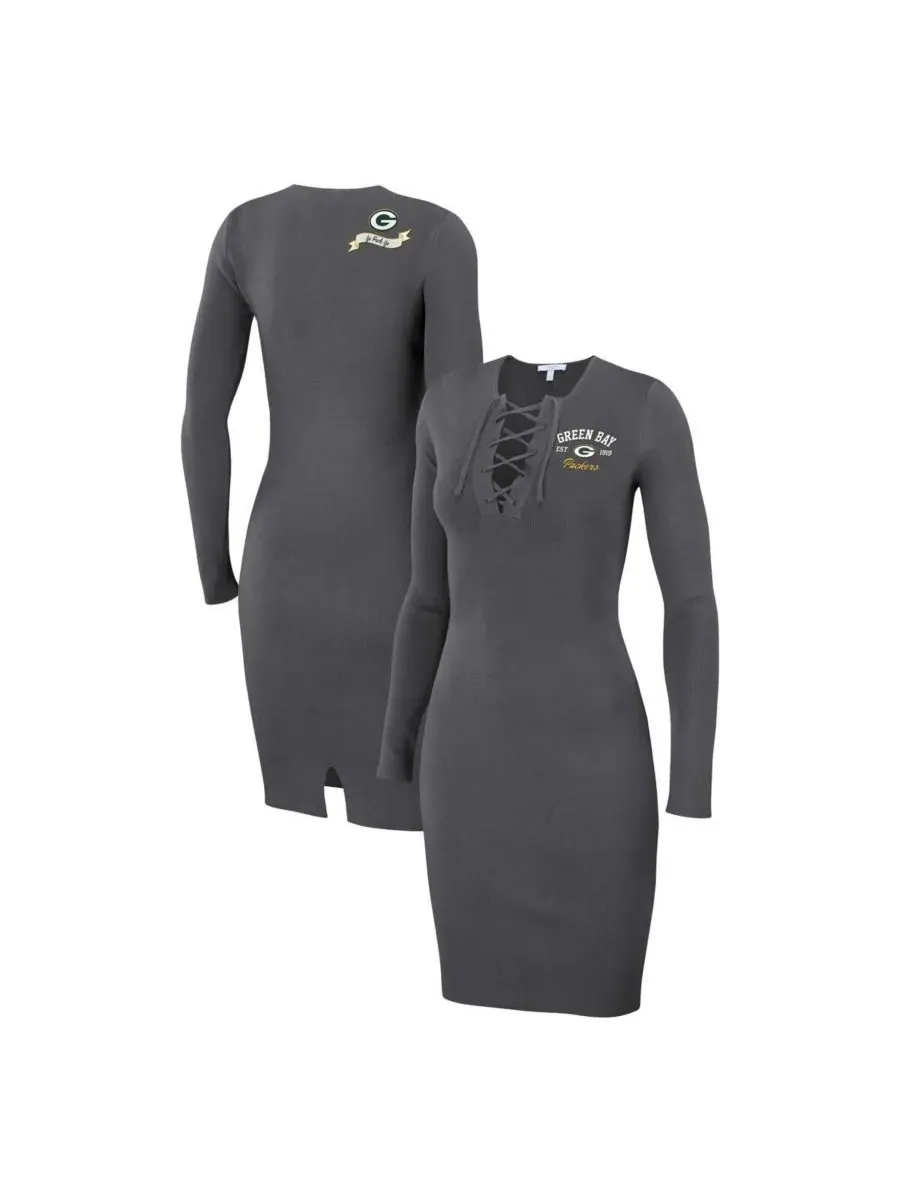 WEAR by Erin Andrews Женское платье с длинными рукавами и шнуровкой — изображение 1 из 3, темно-серый