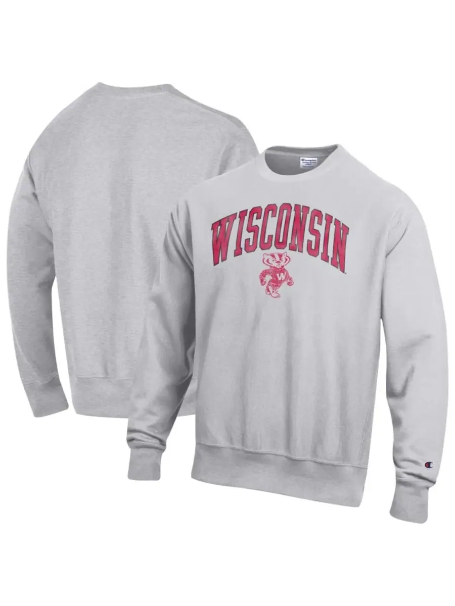 Свитшот с принтом Wisconsin Badgers Reverse Weave Champion — изображение 1 из 3, серый