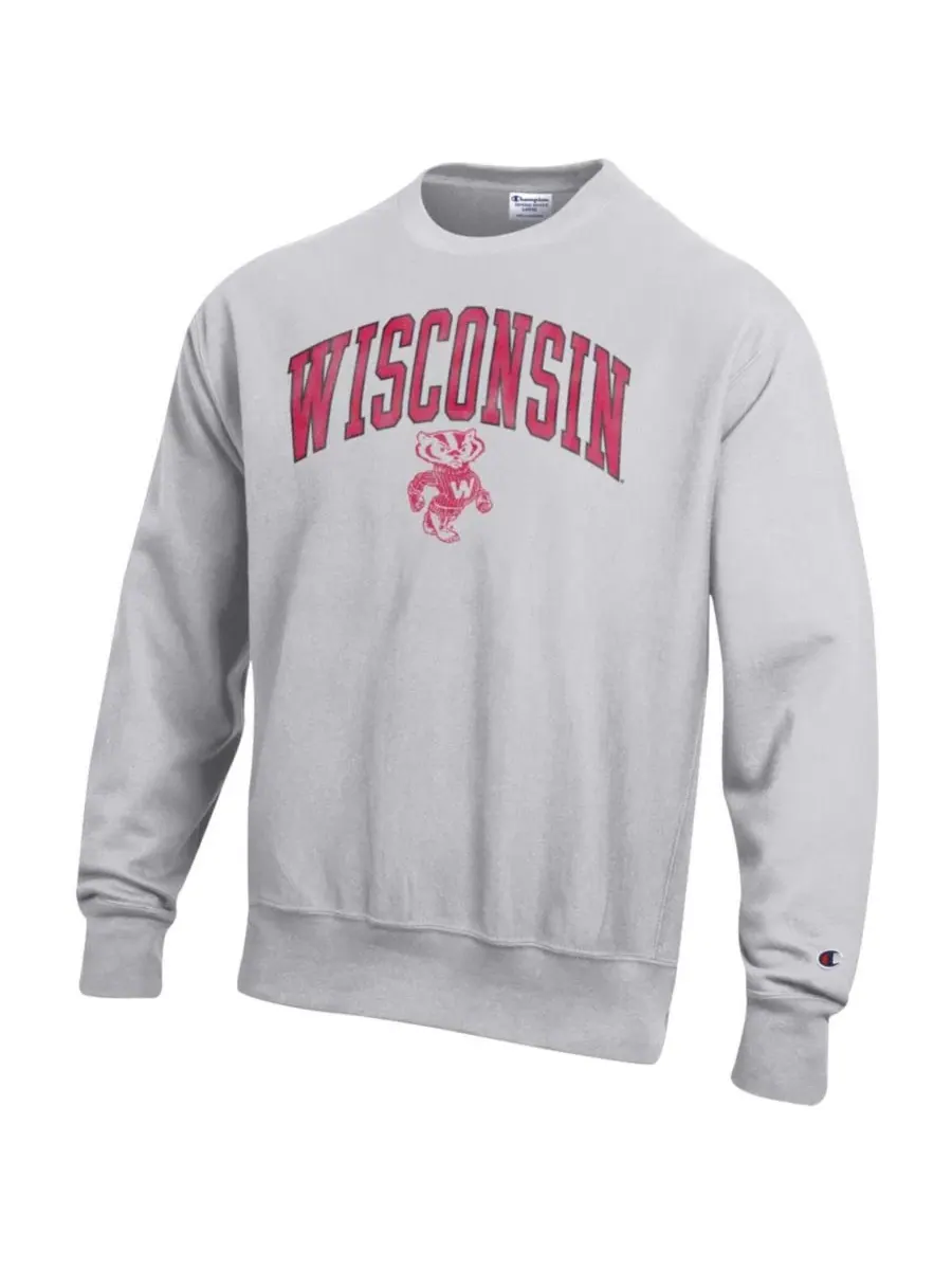 Свитшот с принтом Wisconsin Badgers Reverse Weave Champion — изображение 2 из 3, серый