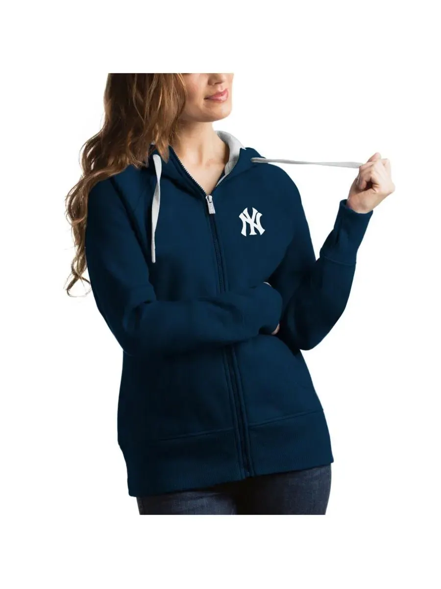 Женский флисовый худи с полной застежкой-молнией New York Yankees Victory Antigua — изображение 1 из 1, темно-синий