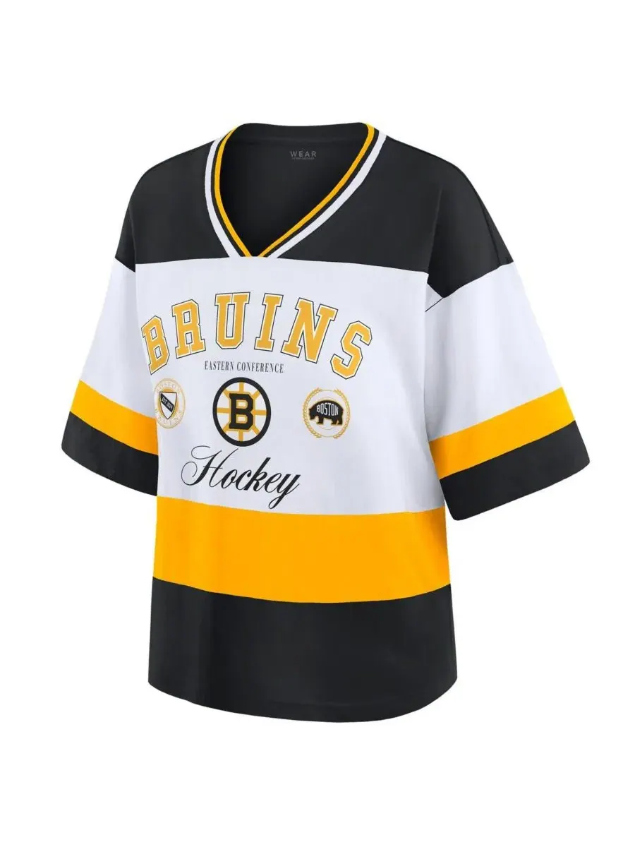 Футболка в стиле джерси с V-образным вырезом и принтом Boston Bruins WEAR by Erin Andrews — изображение 2 из 4, черный белый