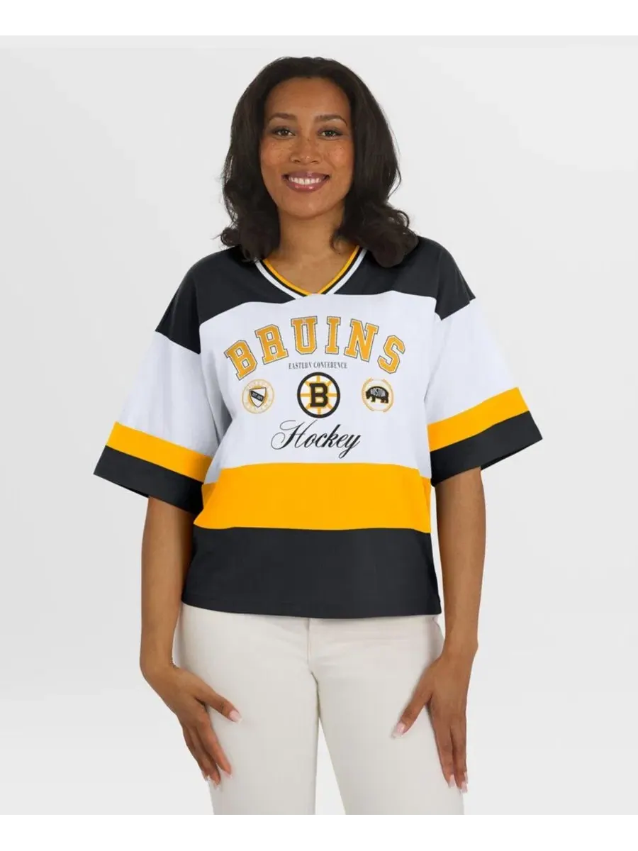 Футболка в стиле джерси с V-образным вырезом и принтом Boston Bruins WEAR by Erin Andrews — изображение 4 из 4, черный белый