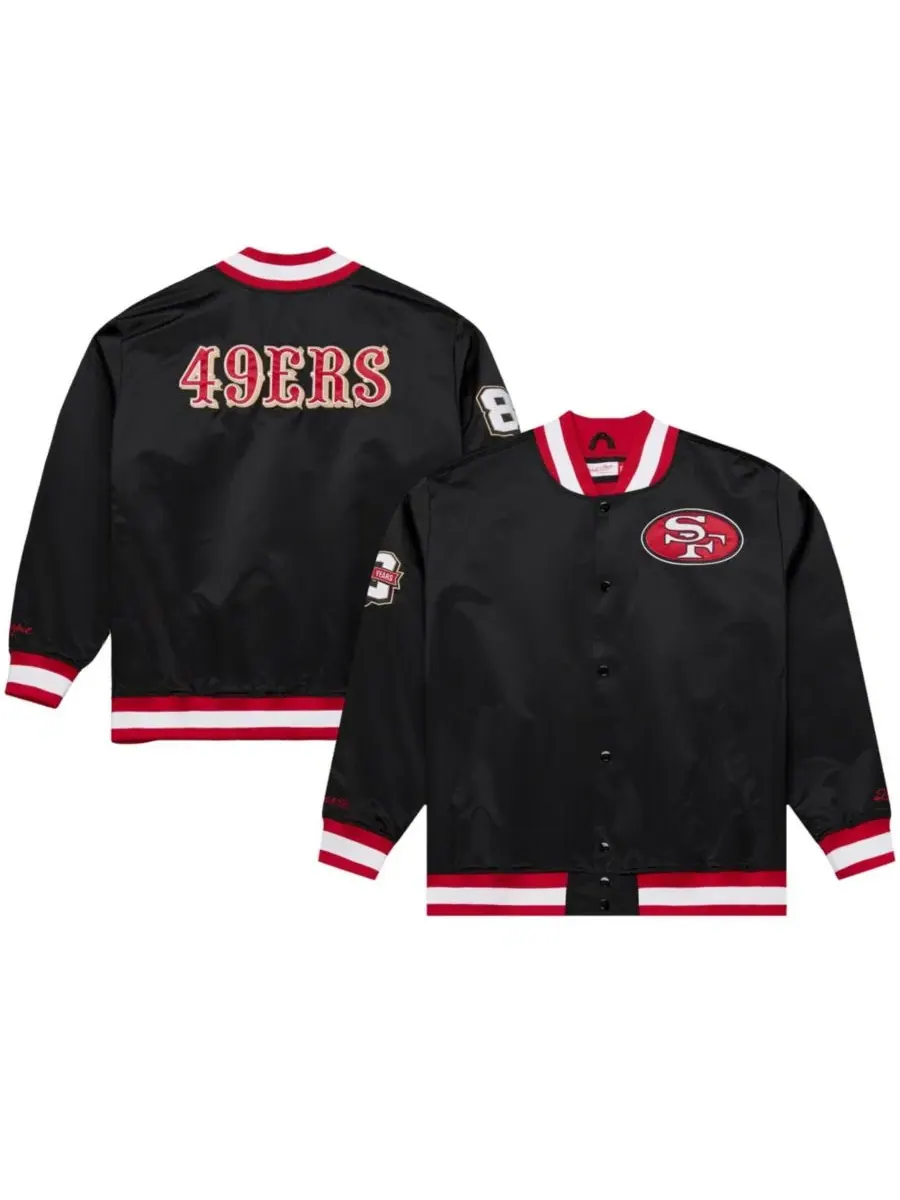 Куртка на кнопках с сатиновой отделкой, с принтом Mitchell & Ness — изображение 1 из 8, черный