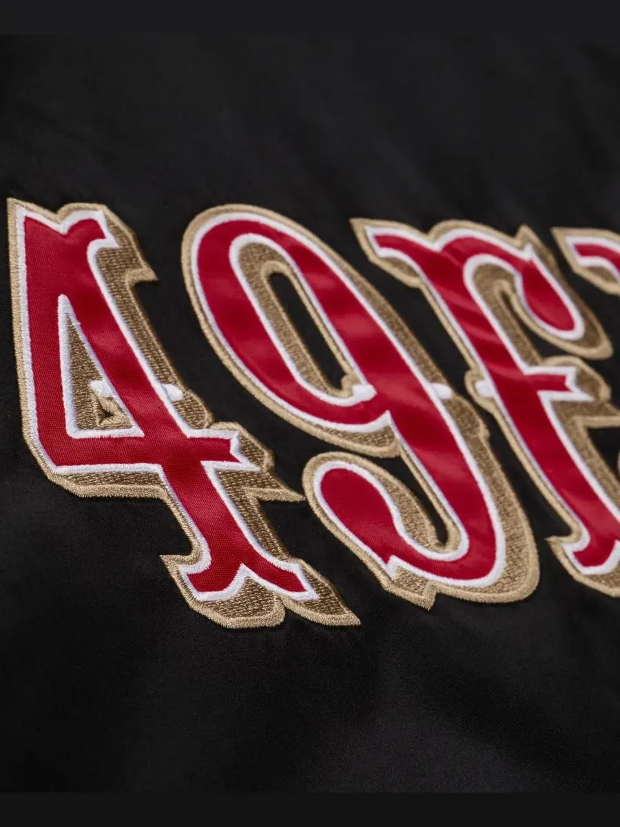Куртка на кнопках с сатиновой отделкой, с принтом Mitchell & Ness — изображение 3 из 8, черный