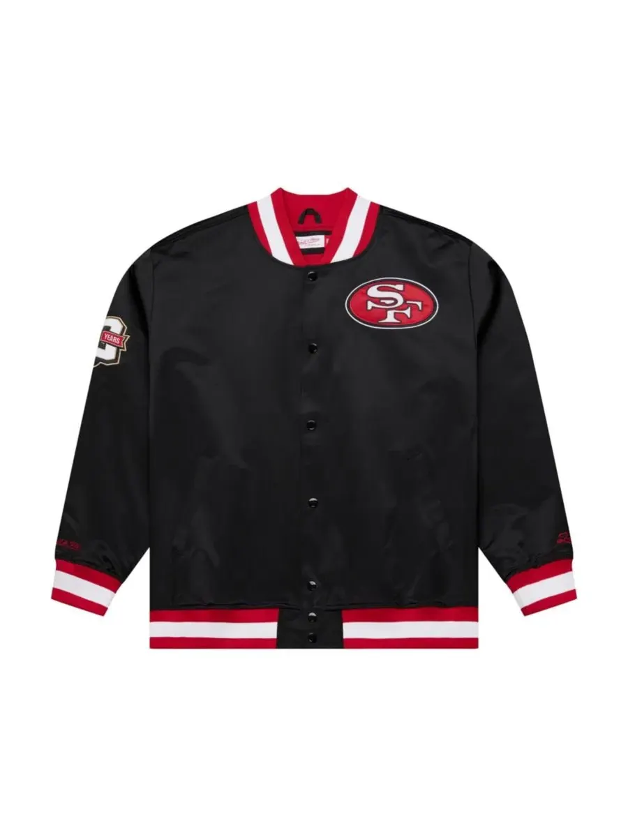 Куртка на кнопках с сатиновой отделкой, с принтом Mitchell & Ness — изображение 5 из 8, черный