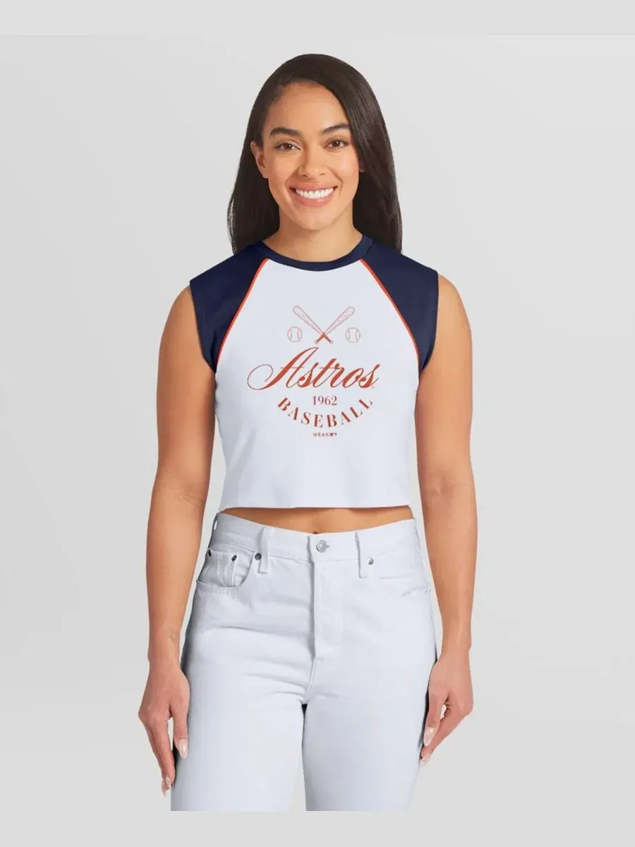 Женский топ-майка без рукавов с реглан-рукавами Houston Astros Cooperstown Cropped Raglan Tank Top — изображение 1 из 2