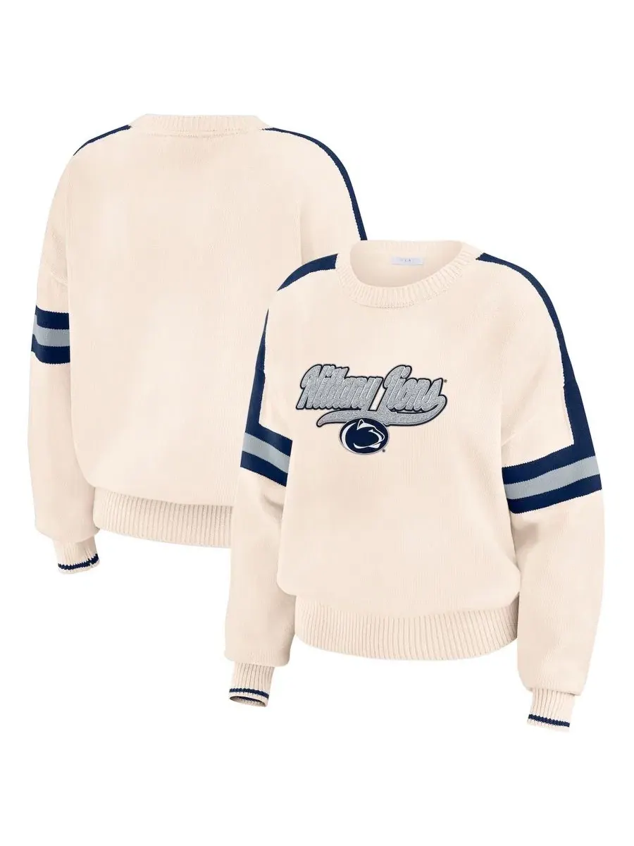 Женский свитшот Penn State Nittany Lions Chenille Woven Patch Stripe Pullover WEAR by Erin Andrews — изображение 1 из 4