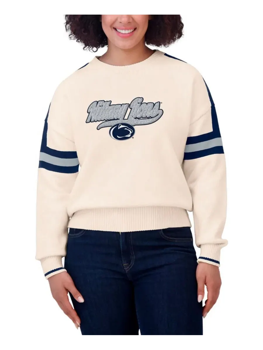 Женский свитшот Penn State Nittany Lions Chenille Woven Patch Stripe Pullover WEAR by Erin Andrews — изображение 4 из 4
