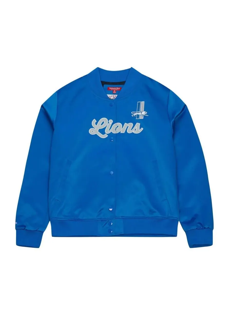 Mitchell & Ness Женская синяя атласная куртка Detroit Lions на кнопках — изображение 3 из 3, синий