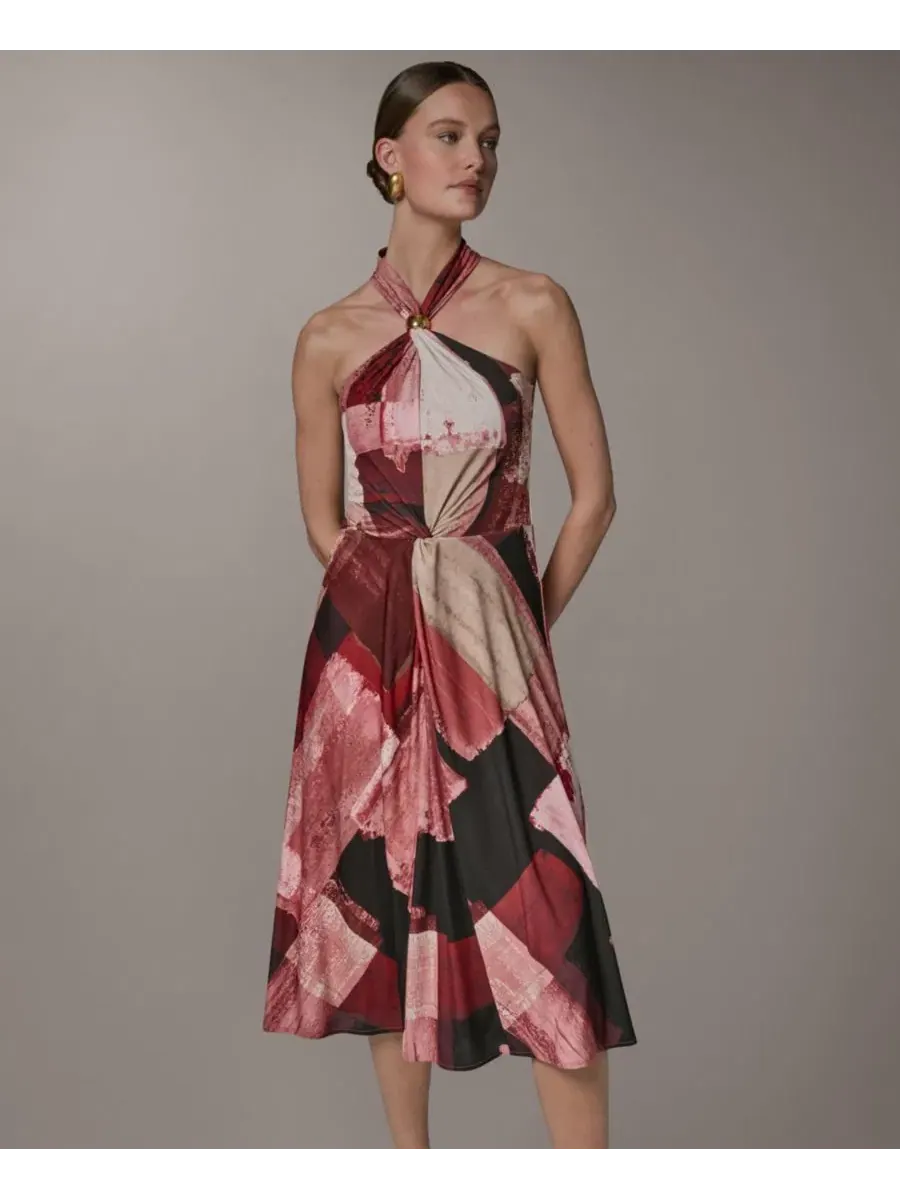 Платье с принтом, на шее-петле Donna Karan New York, Dk11309 Desert Clay — изображение 1 из 6