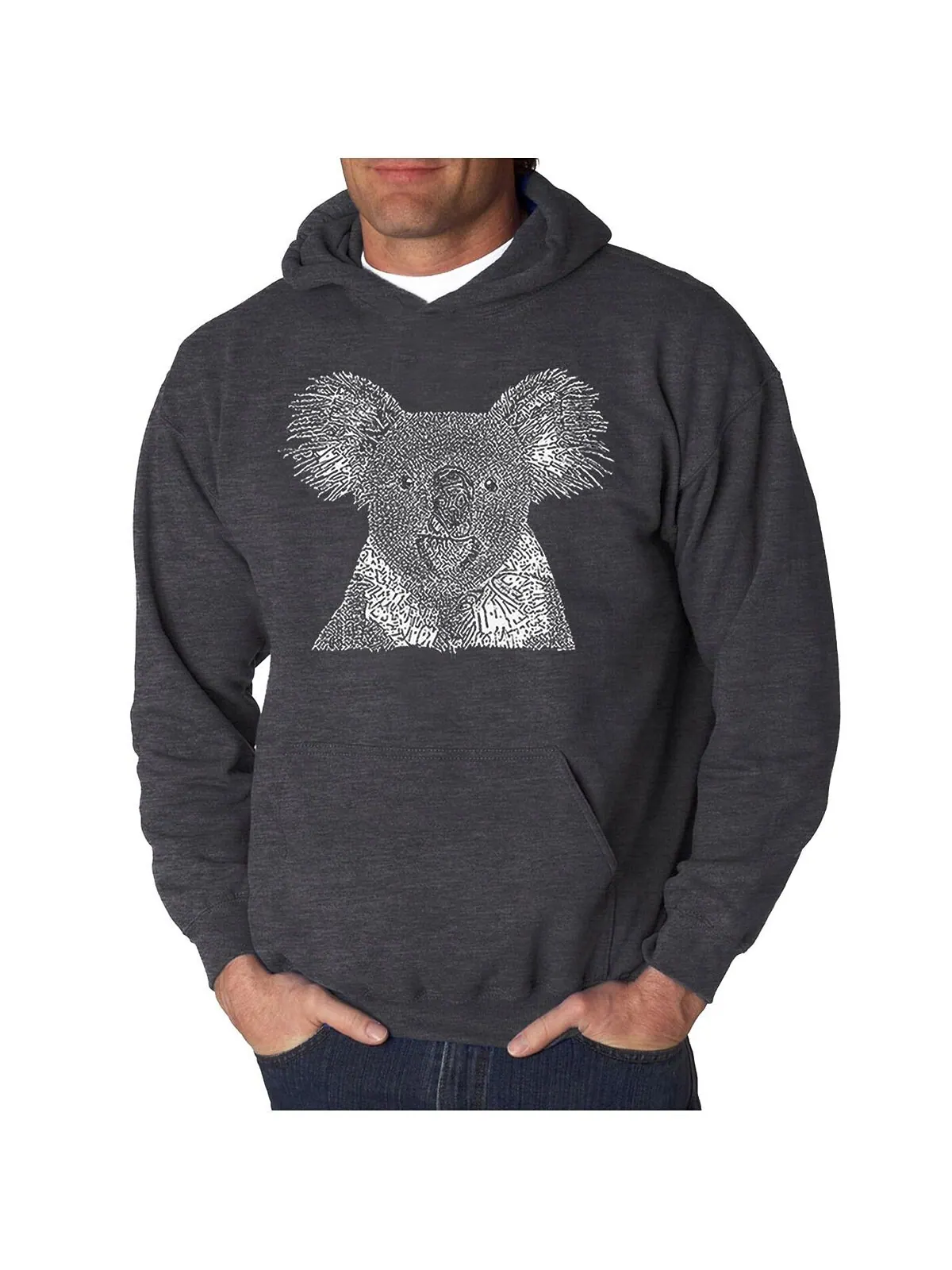 Мужская толстовка с капюшоном koala word art LA Pop Art — изображение 1 из 2, серый