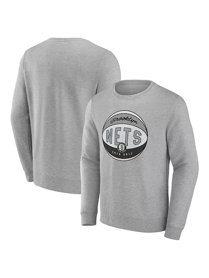 Мужская толстовка с начесом серого цвета Brooklyn Nets True Classics Vintage Pullover Fanatics — изображение 1 из 3