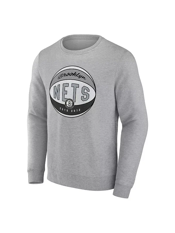 Мужская толстовка с начесом серого цвета Brooklyn Nets True Classics Vintage Pullover Fanatics — изображение 3 из 3