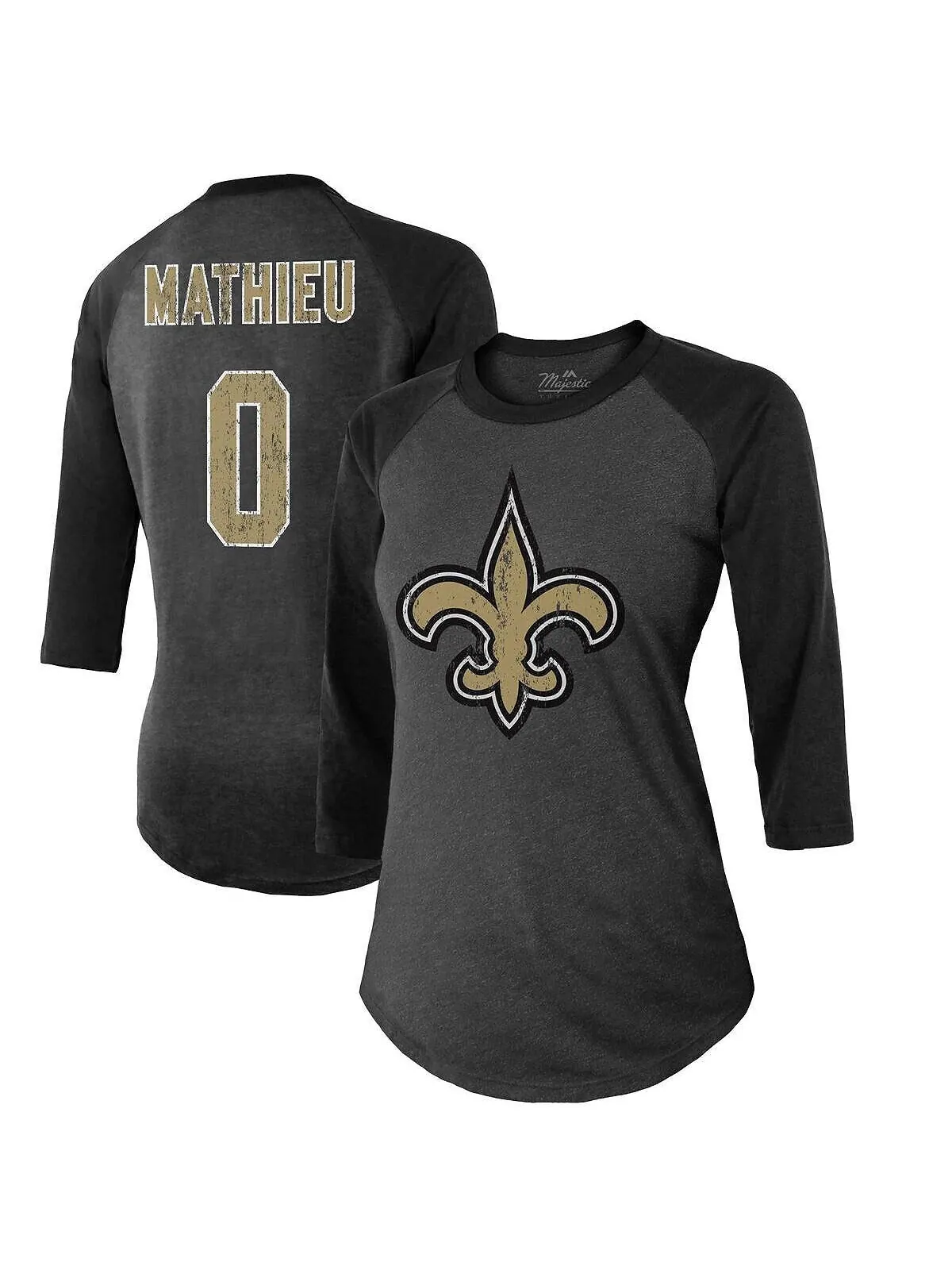Женская футболка с принтом Tyrann Mathieu New Orleans Saints, имя и номер, рукав 3/4, реглан — изображение 1 из 3, черный