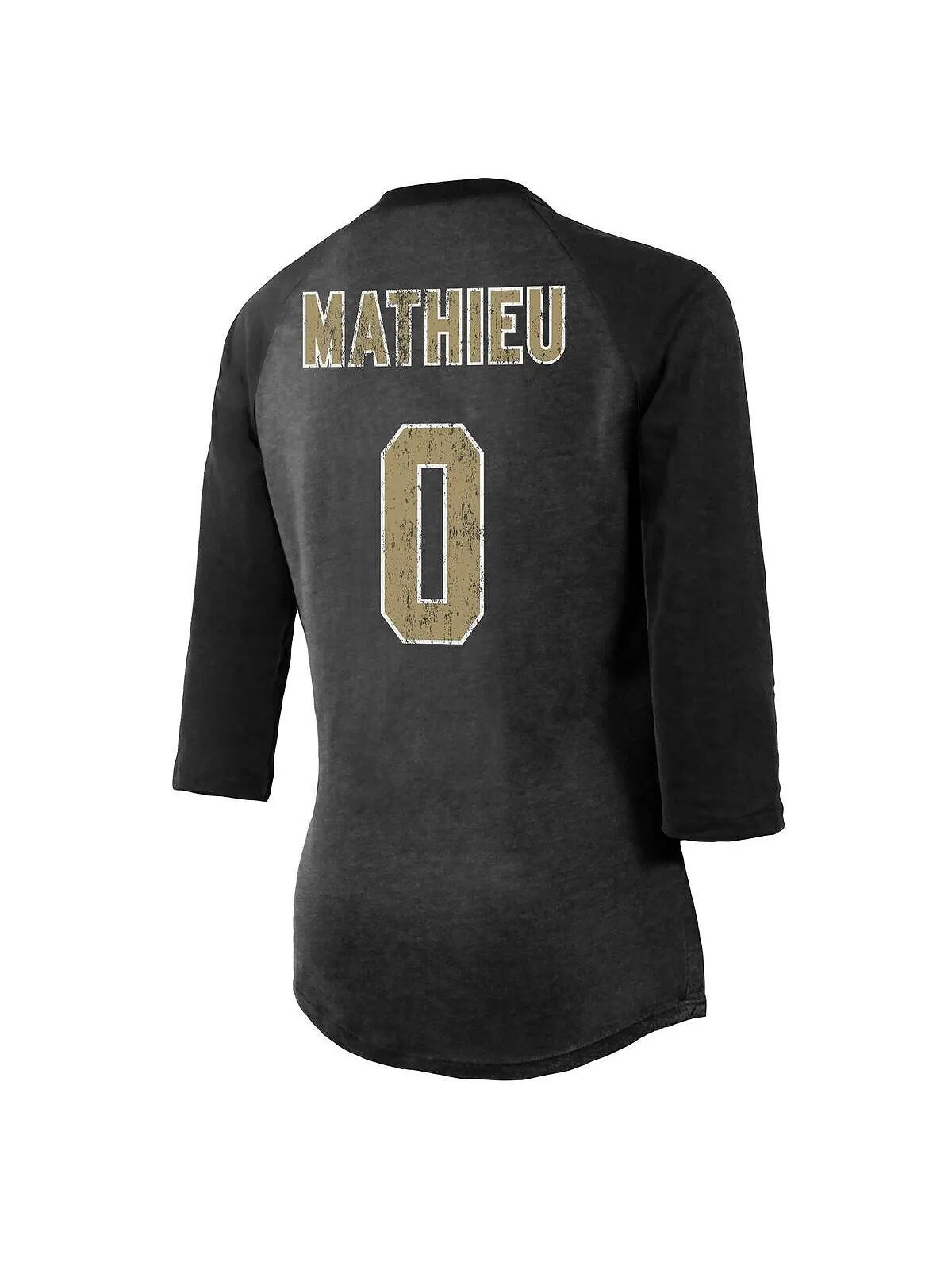 Женская футболка с принтом Tyrann Mathieu New Orleans Saints, имя и номер, рукав 3/4, реглан — изображение 3 из 3, черный
