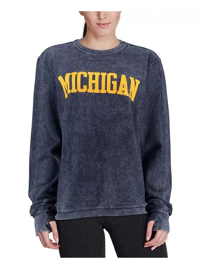 Женский темно-синий пуловер с вышивкой Michigan Wolverines Comfy Cord в винтажном стиле, базовый — изображение 4 из 4