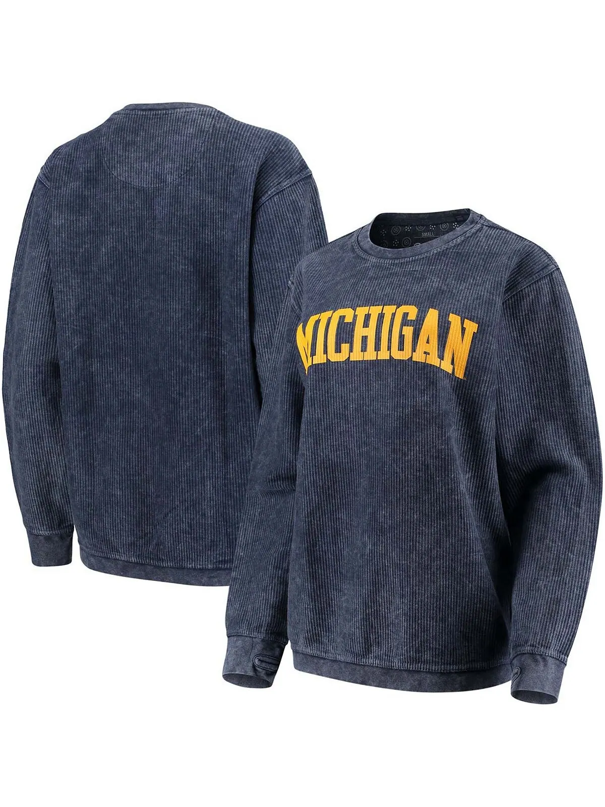 Женский темно-синий пуловер с вышивкой Michigan Wolverines Comfy Cord в винтажном стиле, базовый — изображение 1 из 4