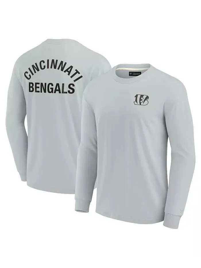 Мужская и женская серая футболка Cincinnati Bengals с длинным рукавом, супермягкая Fanatics
