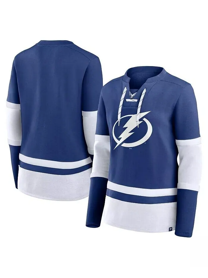 Женская синяя футболка Tampa Bay Lightning Prime Time Lace-Up с длинным рукавом Fanatics — изображение 1 из 3