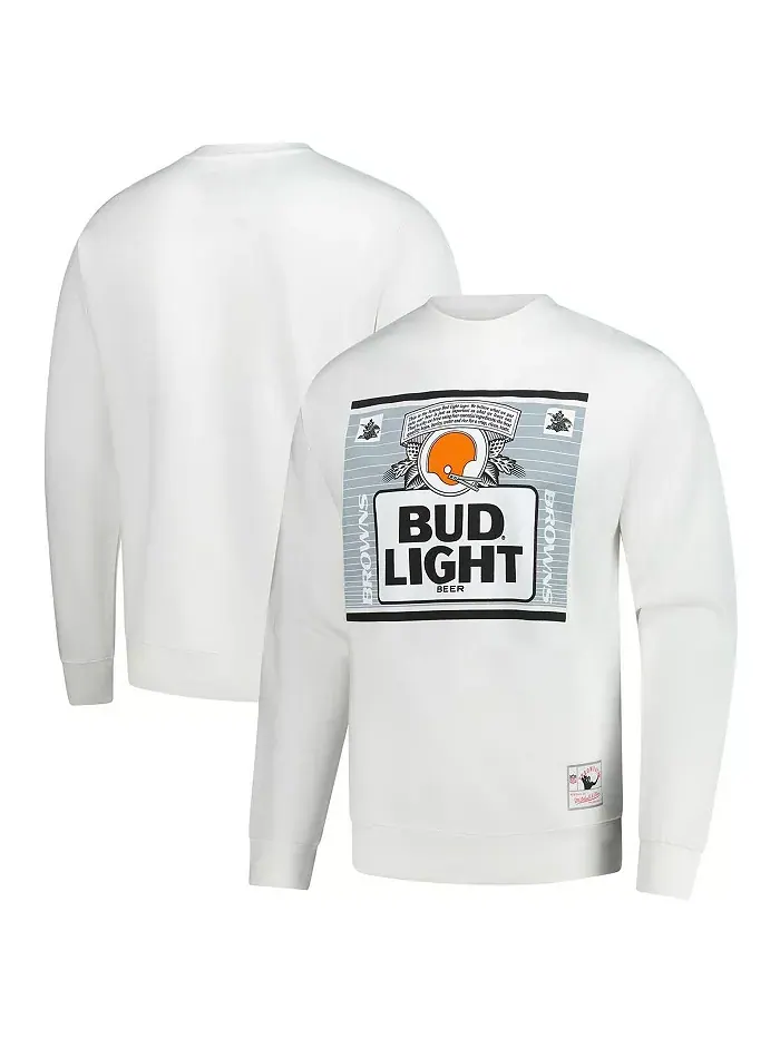 X Bud Мужская легкая белая толстовка The Crest Cleveland Browns Mitchell & Ness — изображение 1 из 3