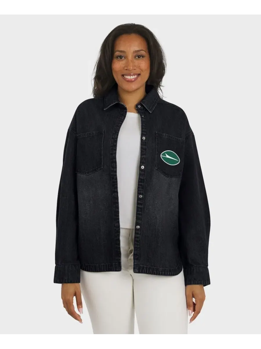 Джинсовая рубашка-куртка oversize с принтом New York Jets WEAR by Erin Andrews — изображение 4 из 5, черный