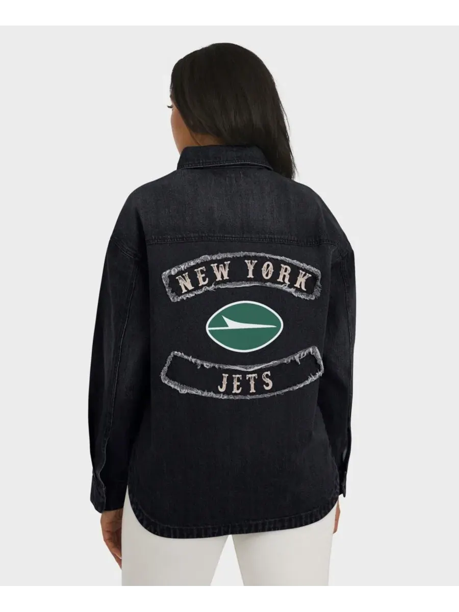 Джинсовая рубашка-куртка oversize с принтом New York Jets WEAR by Erin Andrews — изображение 5 из 5, черный
