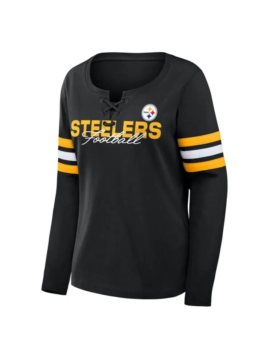 Футболка с длинным рукавом, со шнуровкой, с принтом, Pittsburgh Steelers Fanatics — изображение 2 из 3, черный золотистый