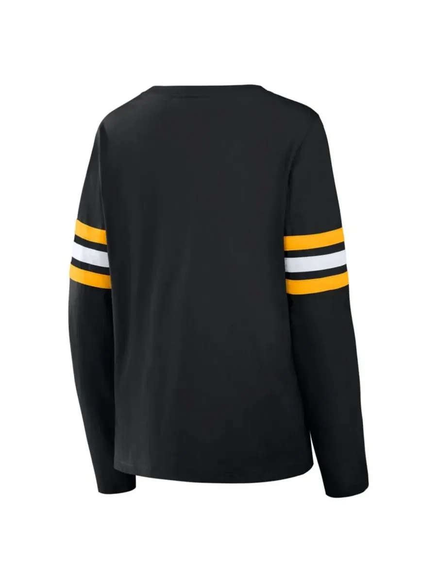 Футболка с длинным рукавом, со шнуровкой, с принтом, Pittsburgh Steelers Fanatics — изображение 3 из 3, черный золотистый
