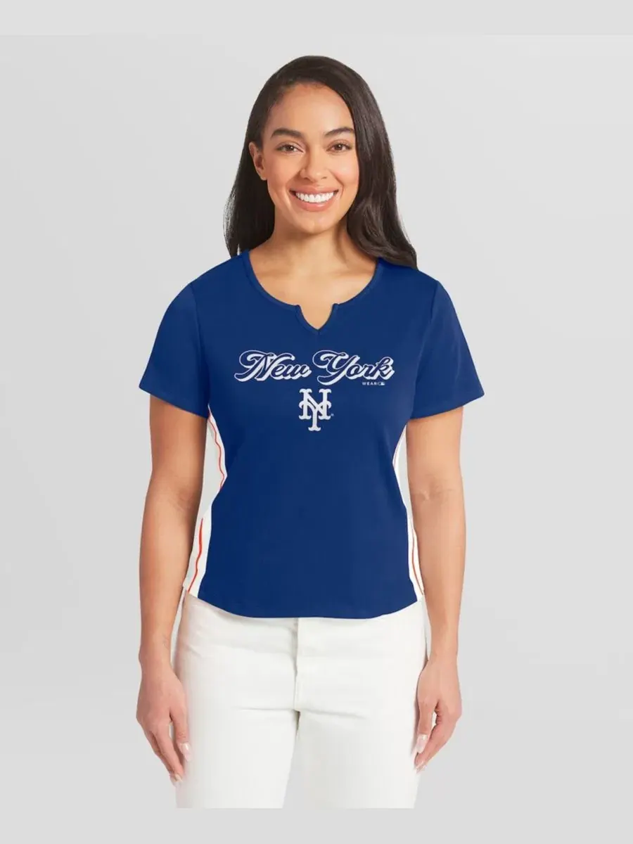 Футболка-кроп с вырезом лодочкой New York Mets WEAR by Erin Andrews — изображение 1 из 4, королевский