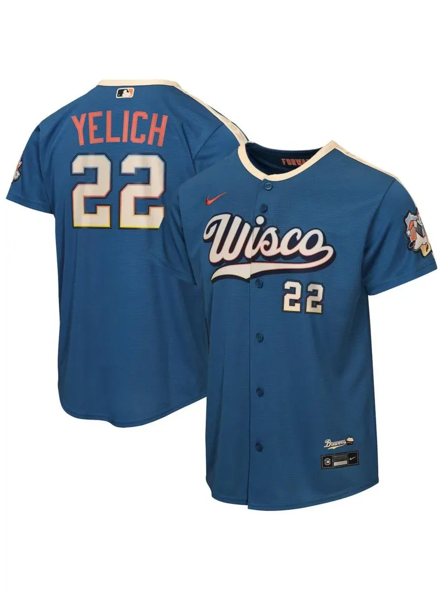 Детская футболка-джерси Nike Christian Yelich Gray Milwaukee Brewers 2026 City Connect Stadium — изображение 1 из 3, серый