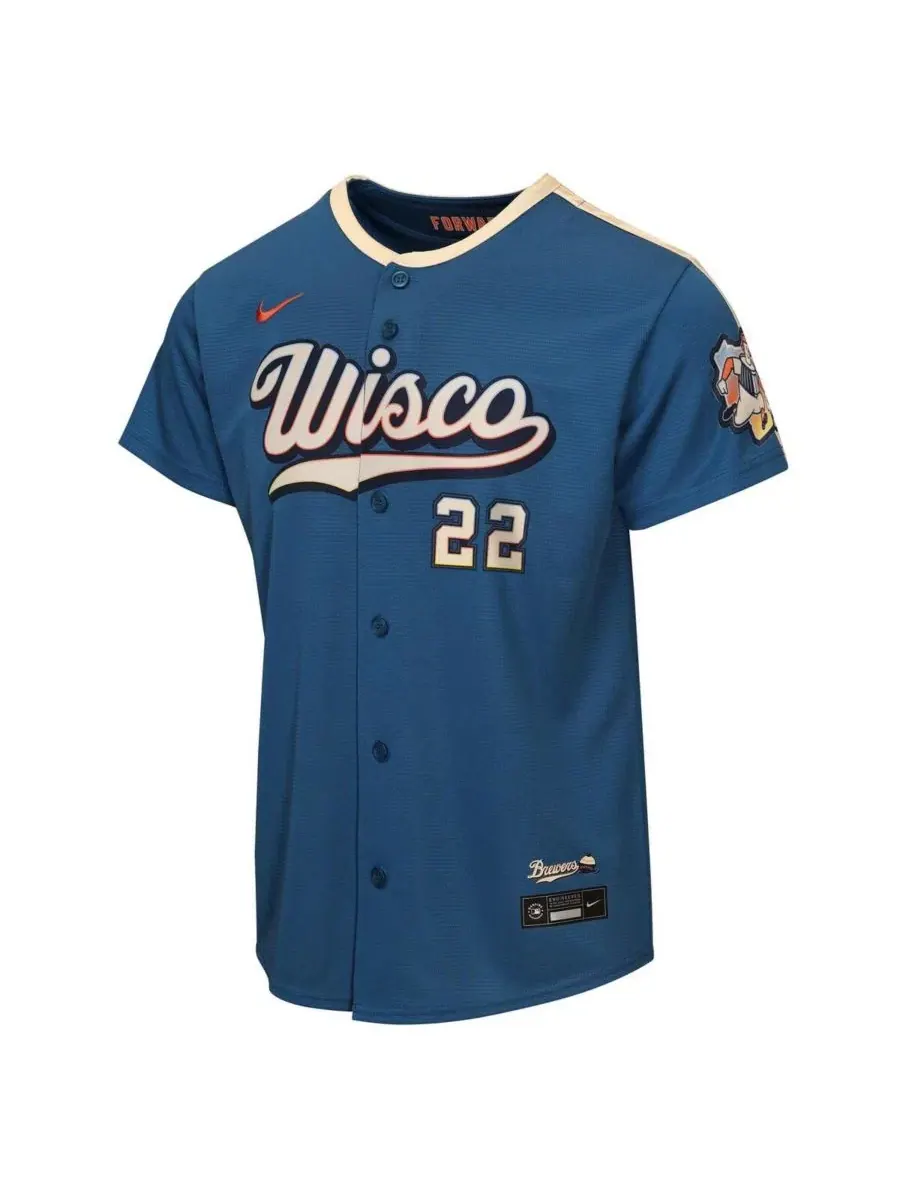 Детская футболка-джерси Nike Christian Yelich Gray Milwaukee Brewers 2026 City Connect Stadium — изображение 2 из 3, серый